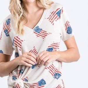 NWOT HEIMISH USA American Flag Short Sleeve V-Neck Waffle T-Shirt Top XL sz 3XL